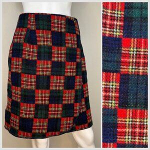 Vintage 1990s Plaid Patchwork Wrap Skirt, Eleanor Colton Size Medium, Wool Blend
